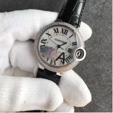 Replik-Uhr Ballon Bleu De Cartier W6920071 33MM Rostfreier Stahl & Diamanten WeiBes Zifferblatt