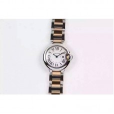 Replik-Uhr Cartier Ballon Bleu 28MM Damen Roségold & Rostfreier Stahl WeiBes Zifferblatt Quarz 