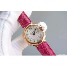 Replik-Uhr Cartier Ballon Bleu 28MM Damen Roségold WeiBes Zifferblatt Ronda Quarz 