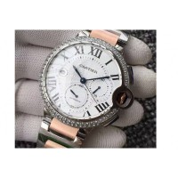 Replik-Uhr Cartier Ballon Bleu Chronograph Rostfreier Stahl & Diamanten WeiBes Zifferblatt