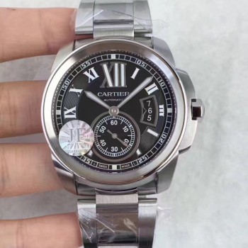 Replik-Uhr Calibre De Cartier W7100016 42MM Rostfreier Stahl Schwarzes Zifferblatt