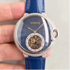 Replik-Uhr Cartier Damen Ballon Bleu Flying Tourbillon Rostfreier Stahl & Diamanten Blaues Zifferblatt