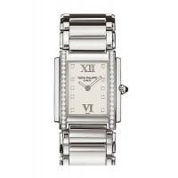 Replik Patek Philippe Vierundzwanzig weißes Zifferblatt 30 mm Damenuhr 4910/10A-011