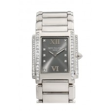 Replik Patek Philippe vierundzwanzig graues Zifferblatt 30 mm Damenuhr 4910/20G-010