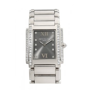Replik Patek Philippe vierundzwanzig graues Zifferblatt 30 mm Damenuhr 4910/20G-010
