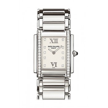 Replik Patek Philippe Twenty-4 Damenuhr 4910/10-011 aus Stahl mit weißem Zifferblatt und Diamanten Replik Patek Philippe Twenty-4 Damenuhr 4910/10-011 aus Stahl mit weißem Zifferblatt und Diamanten