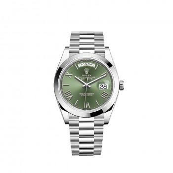 Replik uhr Rolex Day-Date 40 Platinum olive grünes Zifferblatt Smooth bezel m228206-0027