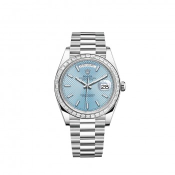 Replik uhr Rolex Day-Date 40 Platinum blue diagonal-motif dial diamond-set bezel m228396tbr-0001