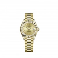 Replik uhr Rolex Lady-Datejust 18 ct gelbes Gold champagne-colour dial President bracelet m279178-0022