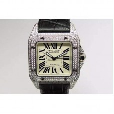 Replik-Uhr Cartier Santos 100 39MM Rostfreier Stahl & Diamanten