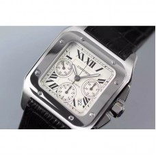 Replik-Uhr Cartier Santos 100 Chronograph Rostfreier Stahl WeiBes Zifferblatt