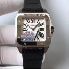 Replik-Uhr Cartier Santos 100 Medium Size W20106X8 Rostfreier Stahl WeiBes Zifferblatt