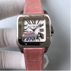 Replik-Uhr Cartier Santos 100 Medium Size W20126X8 Rostfreier Stahl WeiBes Zifferblatt
