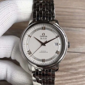 Replik-Uhr Omega De Ville Prestige Co-Axial 39.5MM 424.10.40.20.02.004 Rostfreier Stahl Silbernes Zifferblatt 