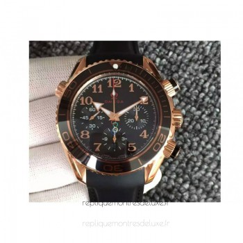 Replik-Uhr Omega Seamaster Planet Ocean Chronograph Olympics Roségold Schwarzes Zifferblatt Schwarz Rubber Strap 