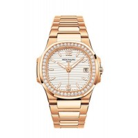Replik Patek Philippe Nautilus Roségold Weißes Zifferblatt Diamant Damen 7010-1R-011