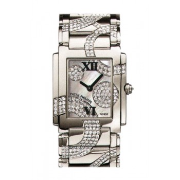 Replik Patek Philippe Twenty Four Damenuhr 4910/49G, 30 mm, silbernes Zifferblatt