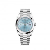 Replik uhr Rolex Day-Date 40 Platinum ice blue diamond-set dial Smooth bezel m228206-0002